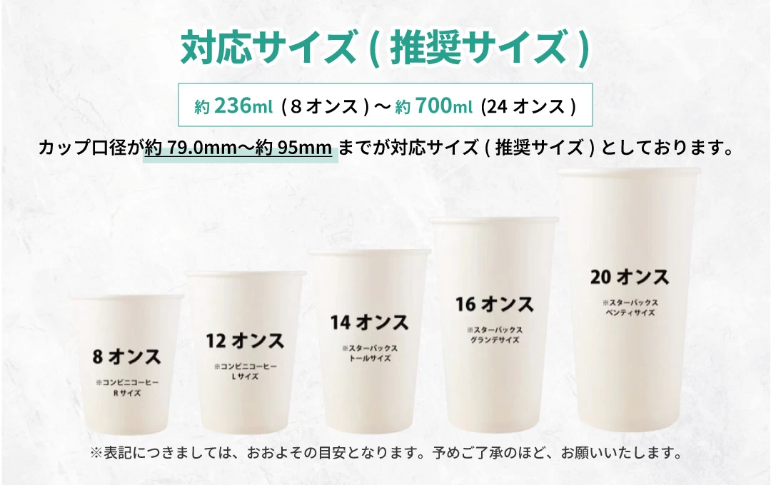 PUカップホルダー対応サイズ（推奨サイズ）